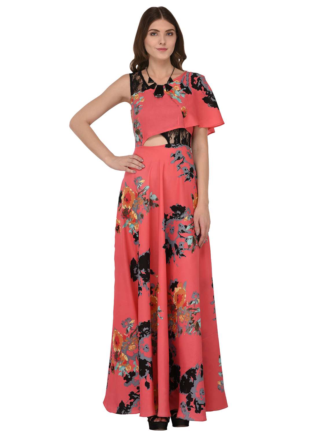 laced panel cutout detail flared dress