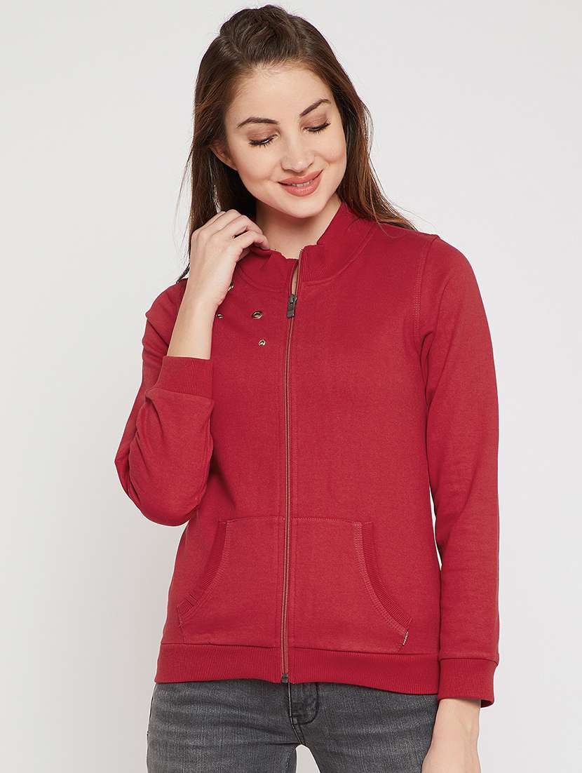 eyelet detail zip-up sweatshirt