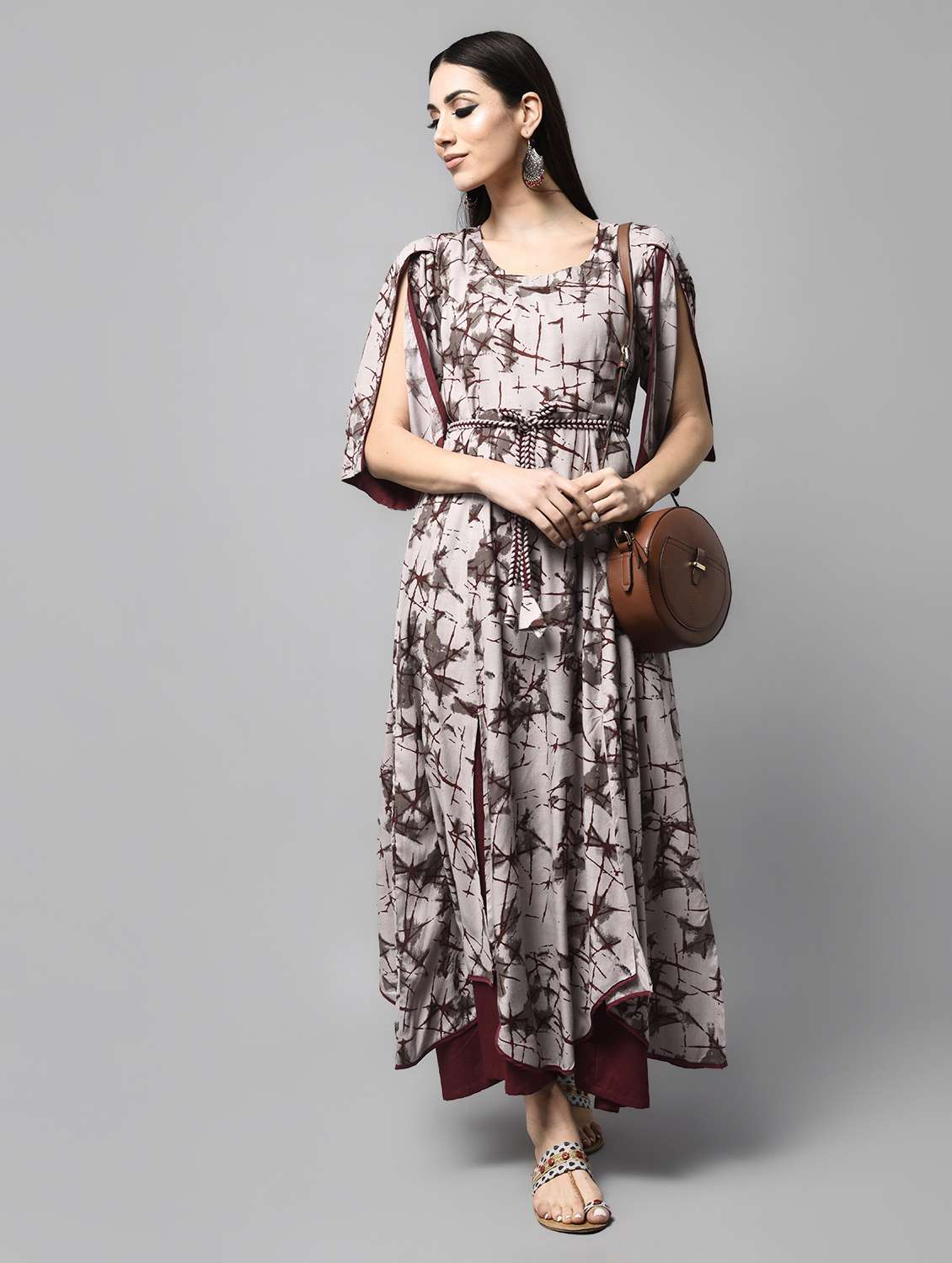 beige viscose flared kurta