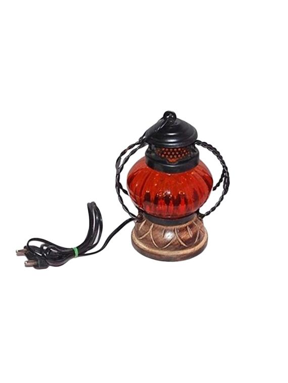 desi karigar orange cast iron, glass, wooden lantern - 15838741 - Zoom Image - 0