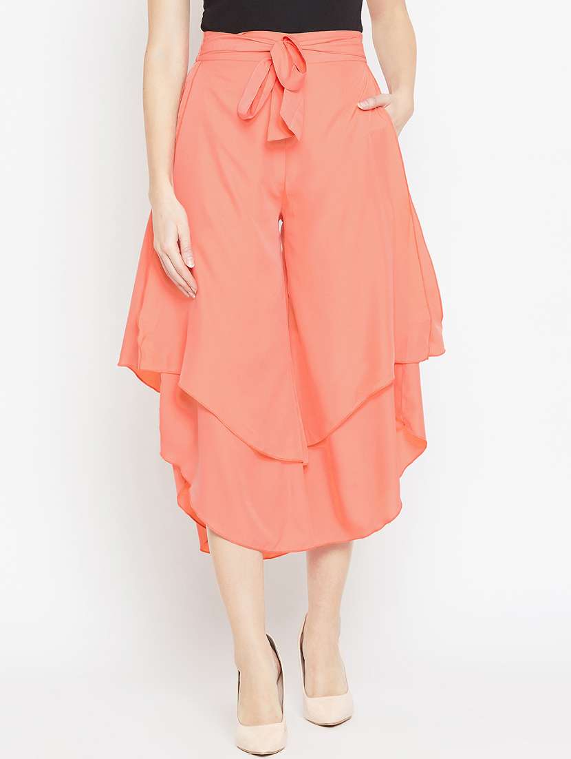 layered tie front flared culottes