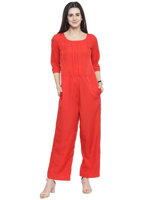 pleated front full leg jumpsuit - 15839676 -  Standard Image - 0