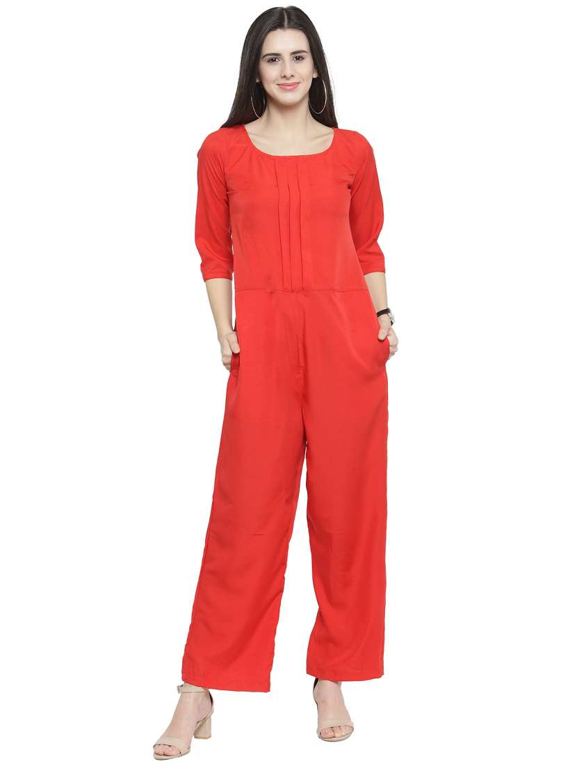 pleated front full leg jumpsuit