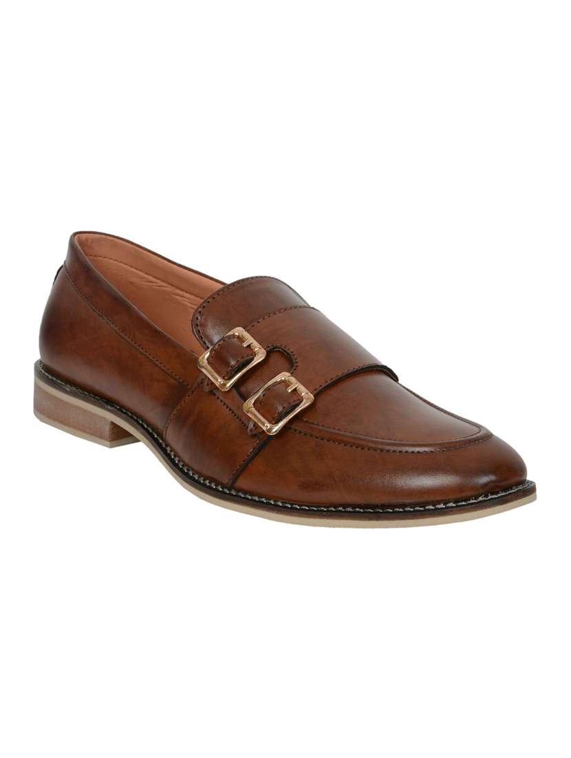 brown leatherette slip on monk straps