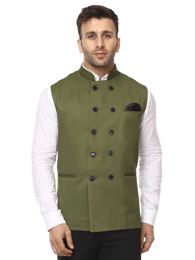 green mandarin neck nehru jacket