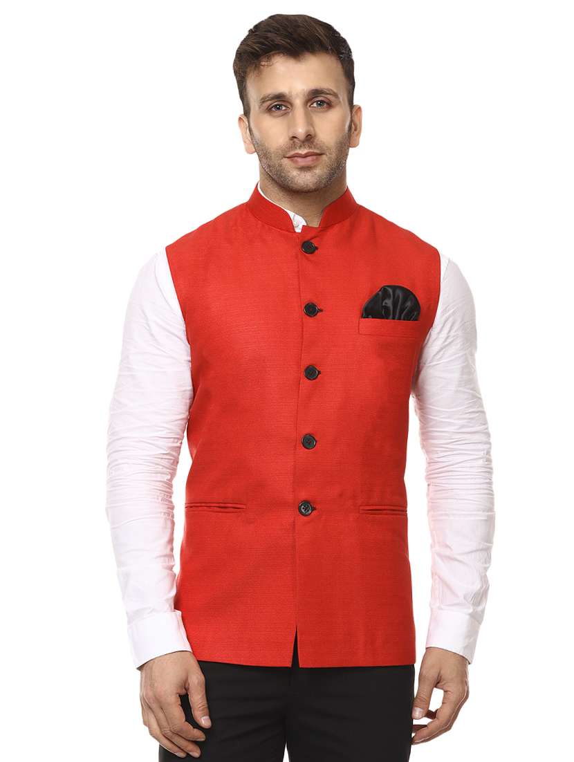 solid red nehru jacket