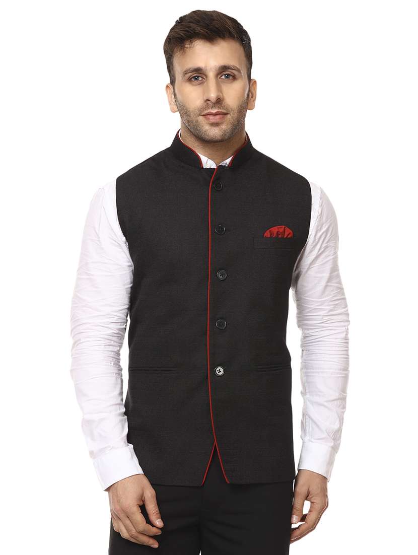 solid black nehru jacket