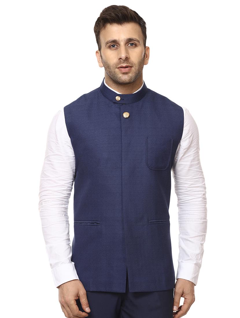blue cotton nehru jacket - 15840497 - Zoom Image - 0