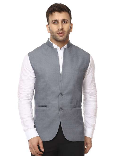 grey cotton nehru jacket - 15840506 -  Standard Image - 0