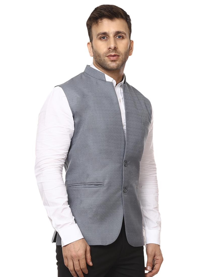 grey cotton nehru jacket - 15840506 - Standard Image - 1