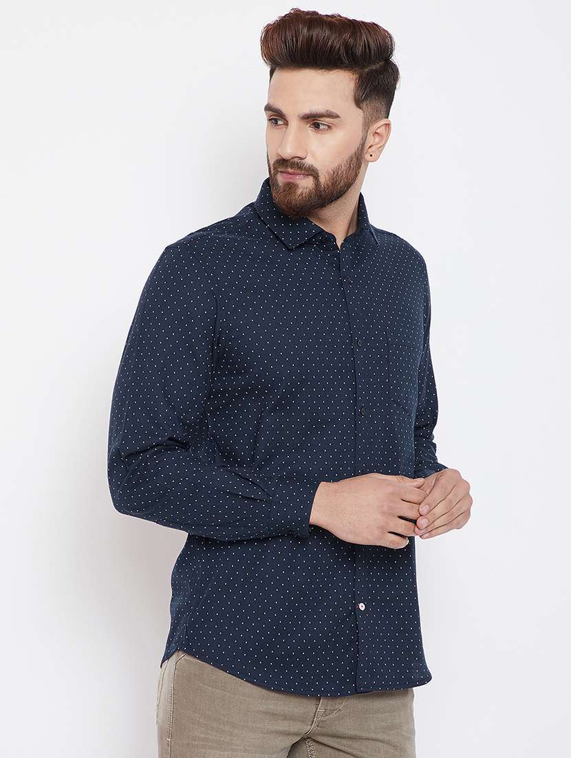 navy blue polka dotted casual shirt - 15840851 -  Standard Image - 1