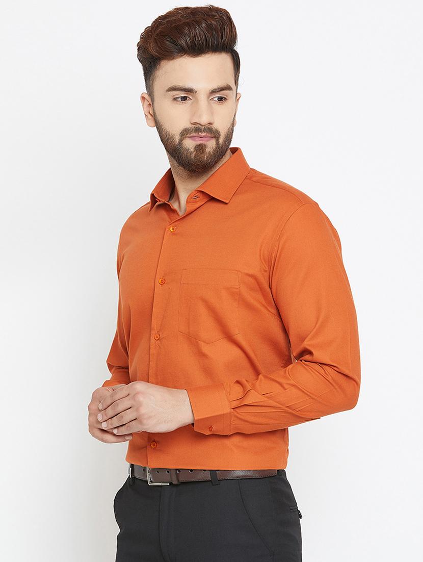 orange solid formal shirt - 15840872 - Standard Image - 1