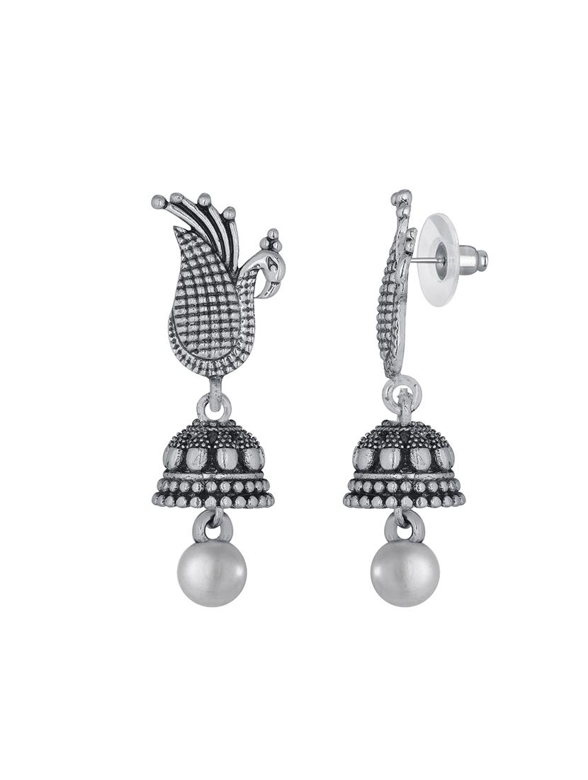 silver metal jhumka earring - 15842416 -  Standard Image - 1
