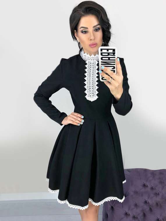 lace paneled pleated dress