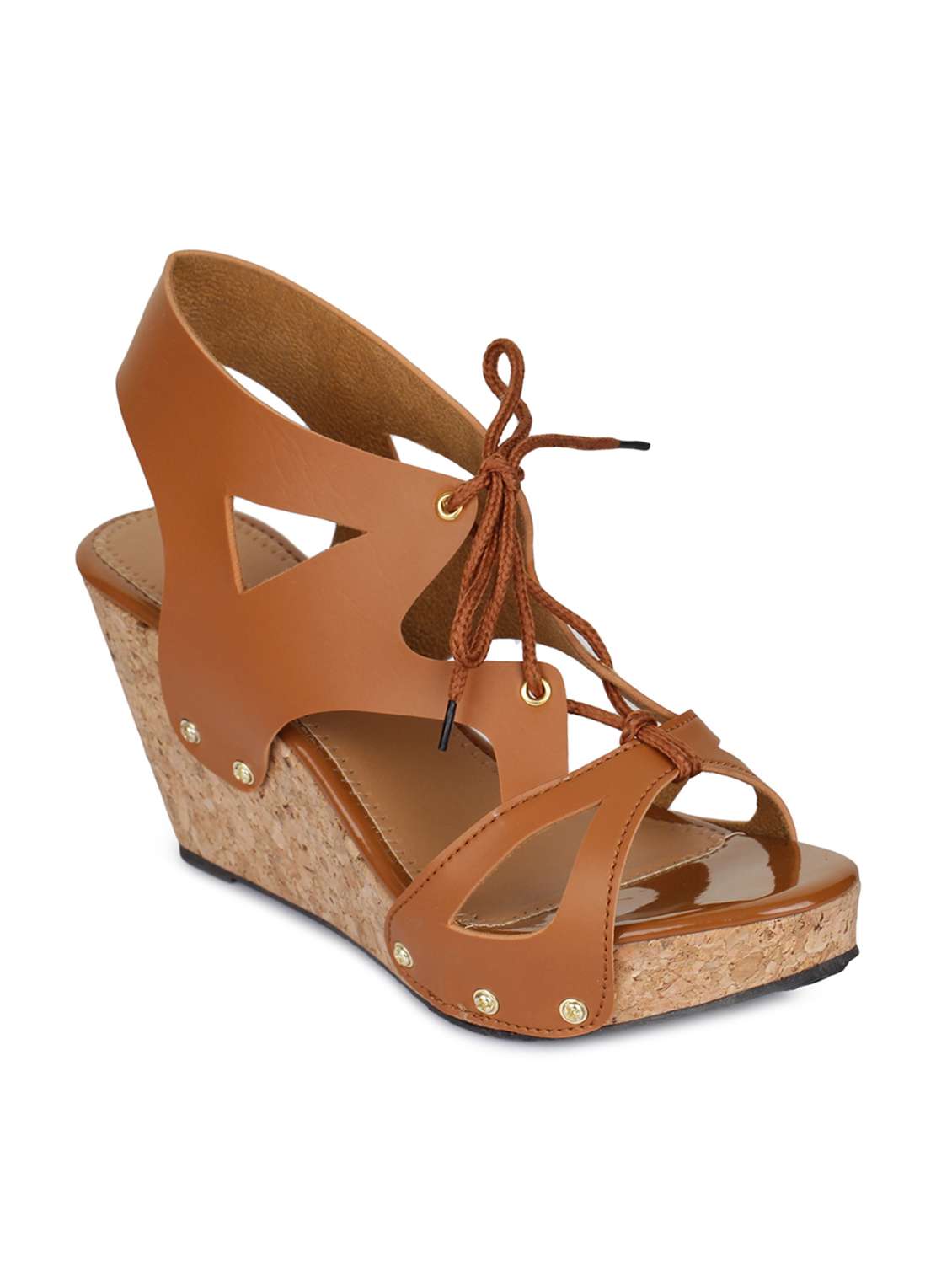tan lace-up wedges