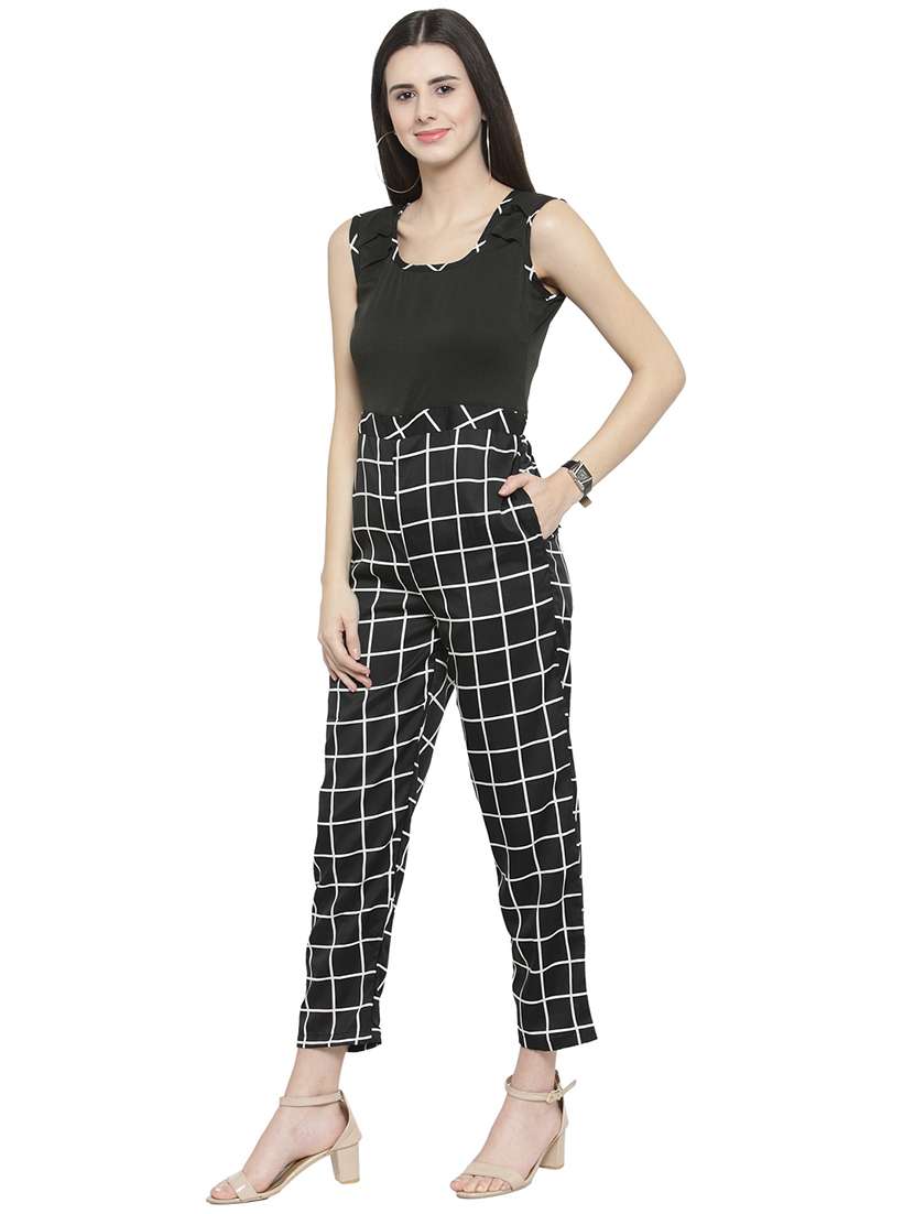 window pane checkered pleated jumpsuit - 15846754 -  Standard Image - 1