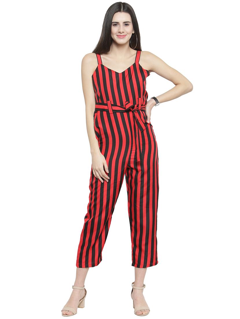 tie-knot striped full leg jumpsuit - 15846755 - Zoom Image - 0
