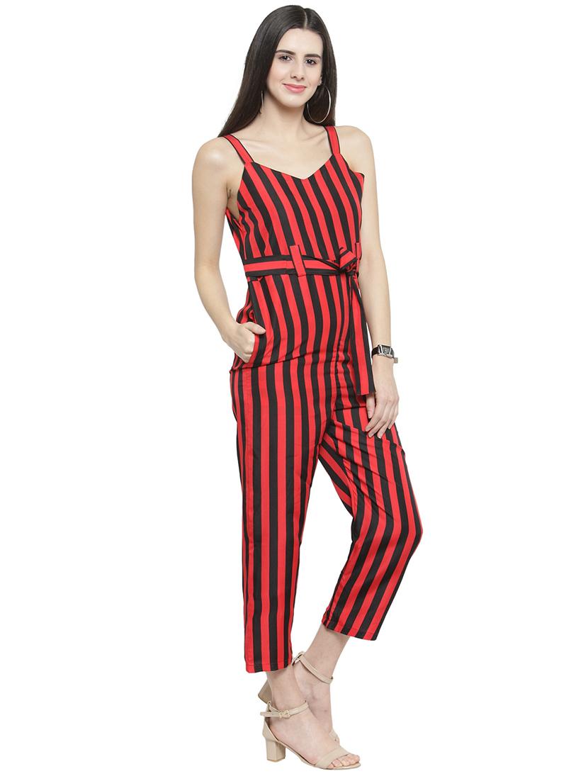 tie-knot striped full leg jumpsuit - 15846755 -  Standard Image - 1
