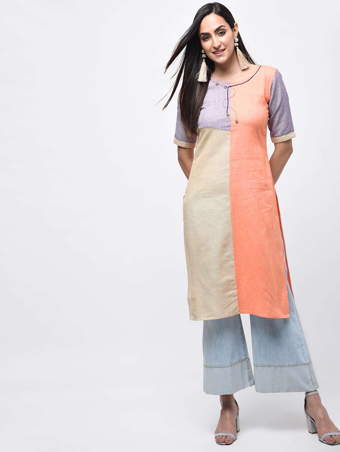 color block straight kurta