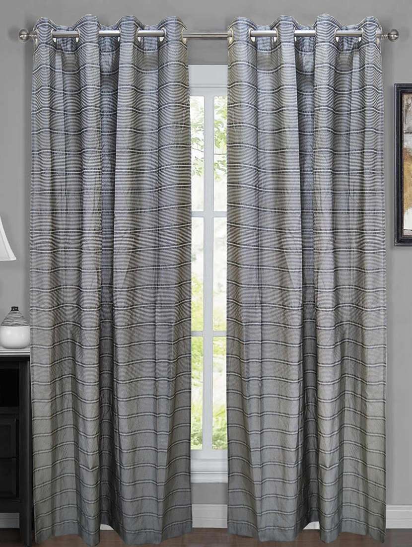 stripe grey cotton blend  x inch door curtains (set of 2 )