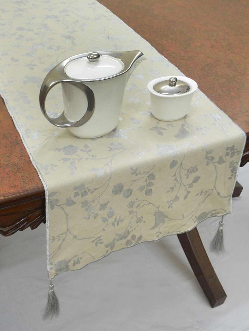silver print table runner