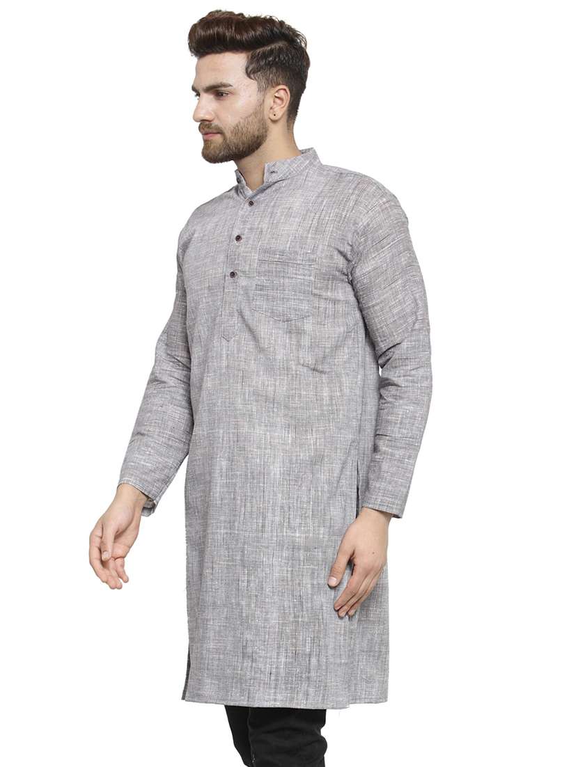 grey cotton long kurta - 15848951 -  Standard Image - 1