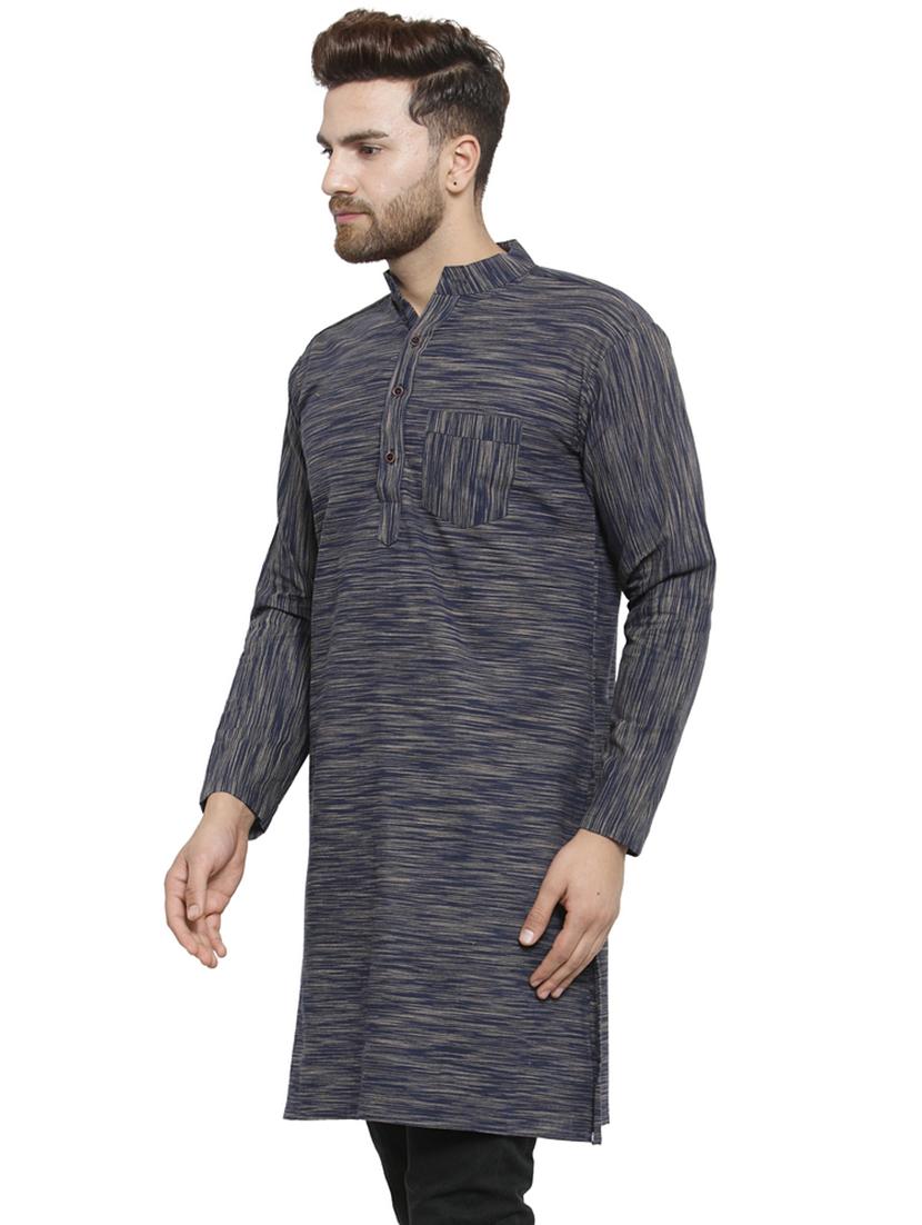 dark blue cotton long kurta - 15848955 - Standard Image - 1