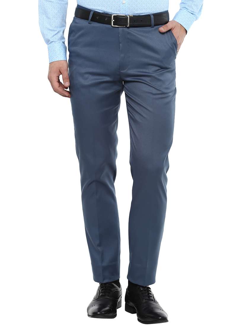 blue polyester flat front formal trouser