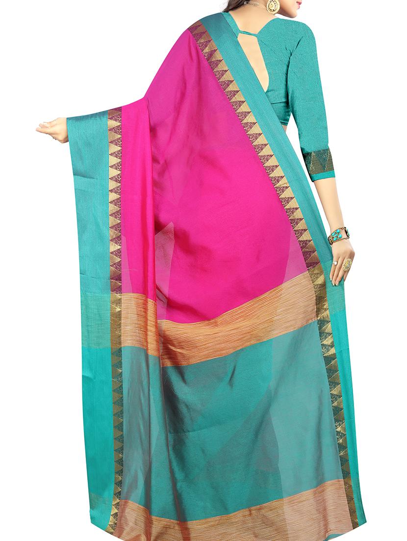 contrast border woven saree with blouse - 15849412 - Standard Image - 1