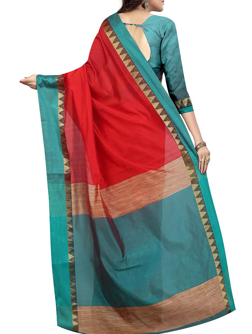 contrast border woven saree with blouse - 15849413 - Standard Image - 1