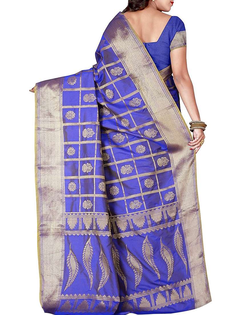 zari motif jacquard weave saree with blouse - 15849473 -  Standard Image - 1