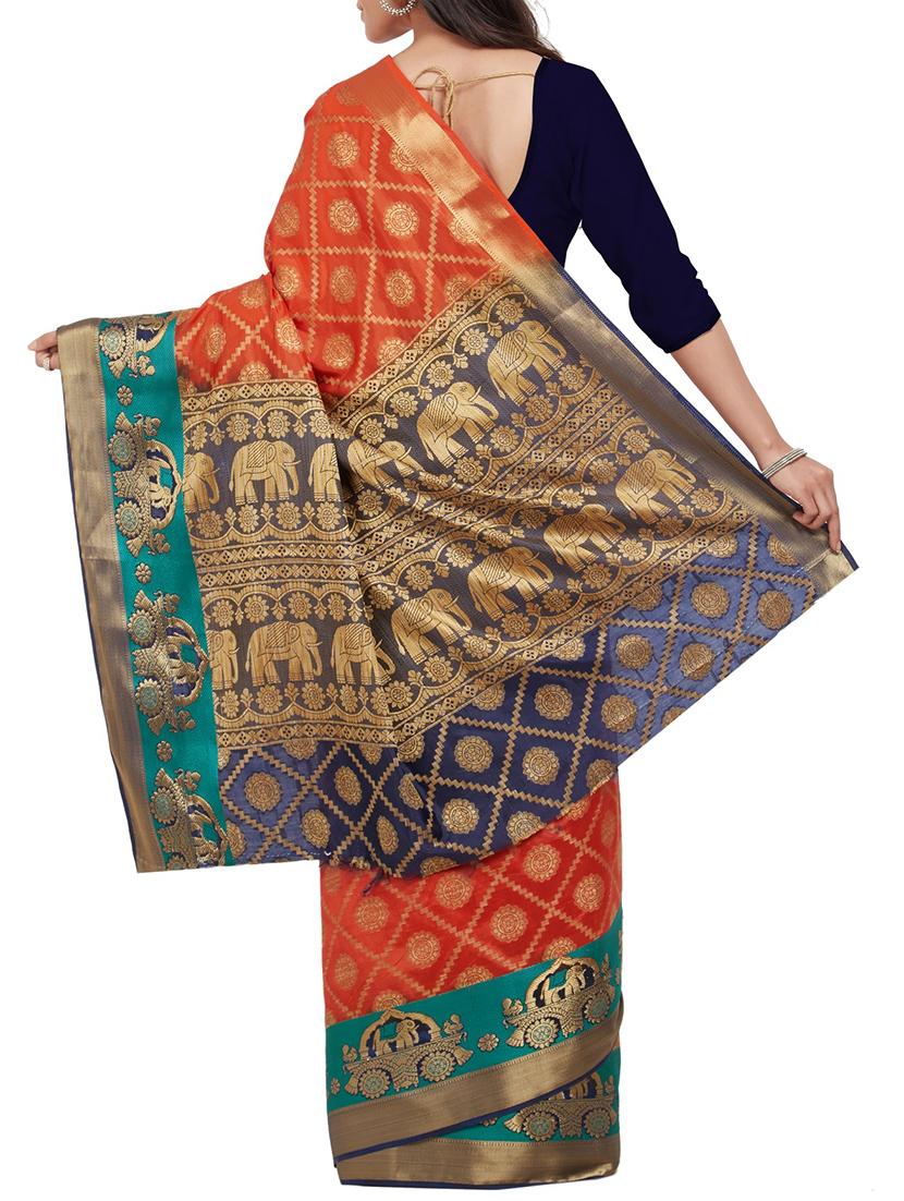 zari motif jacquard weave saree with blouse - 15849499 - Standard Image - 1
