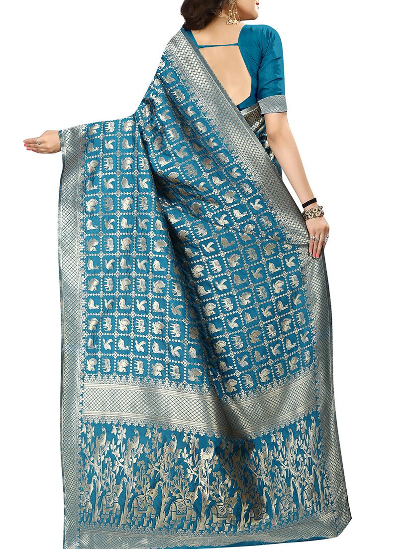zari motif jacquard weave saree with blouse - 15849500 - Standard Image - 1