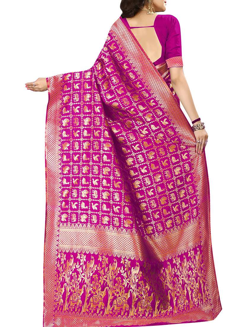 zari motif jacquard weave saree with blouse - 15849502 -  Standard Image - 1