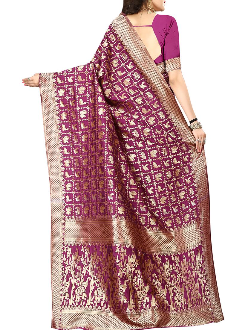 zari motif jacquard weave saree with blouse - 15849503 - Standard Image - 1