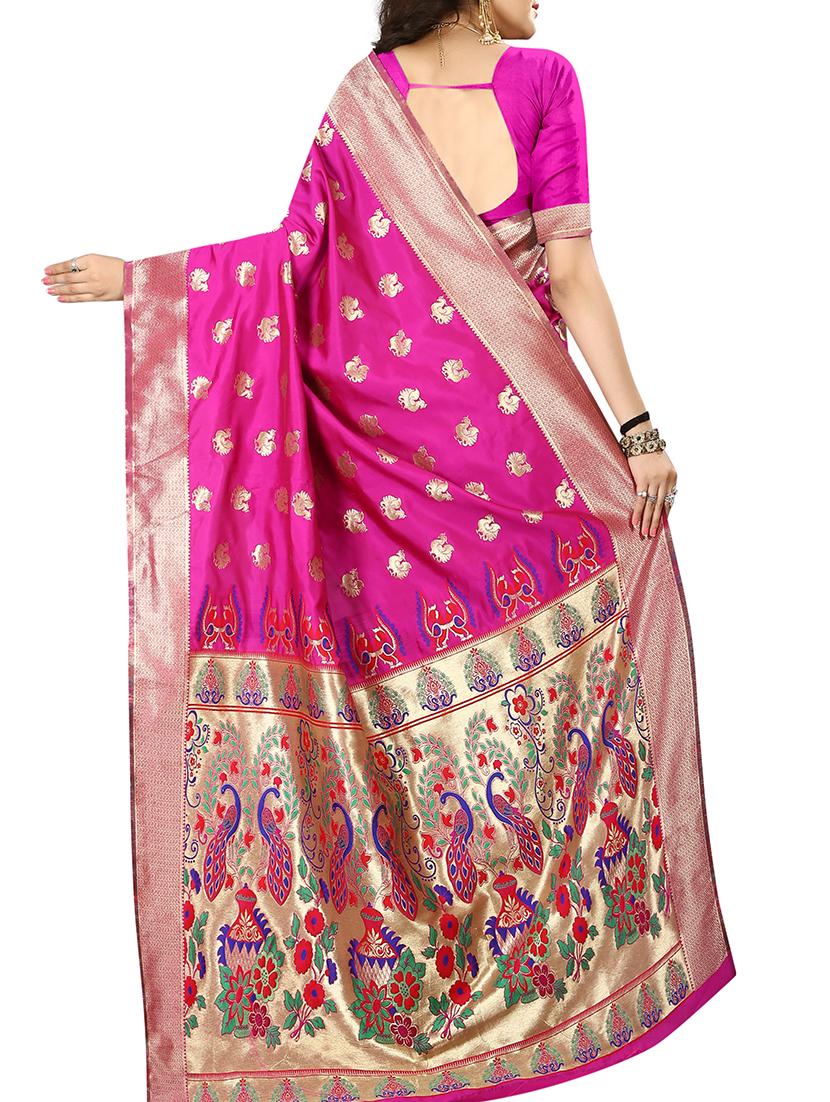 zari motif jacquard weave saree with blouse - 15849504 - Standard Image - 1
