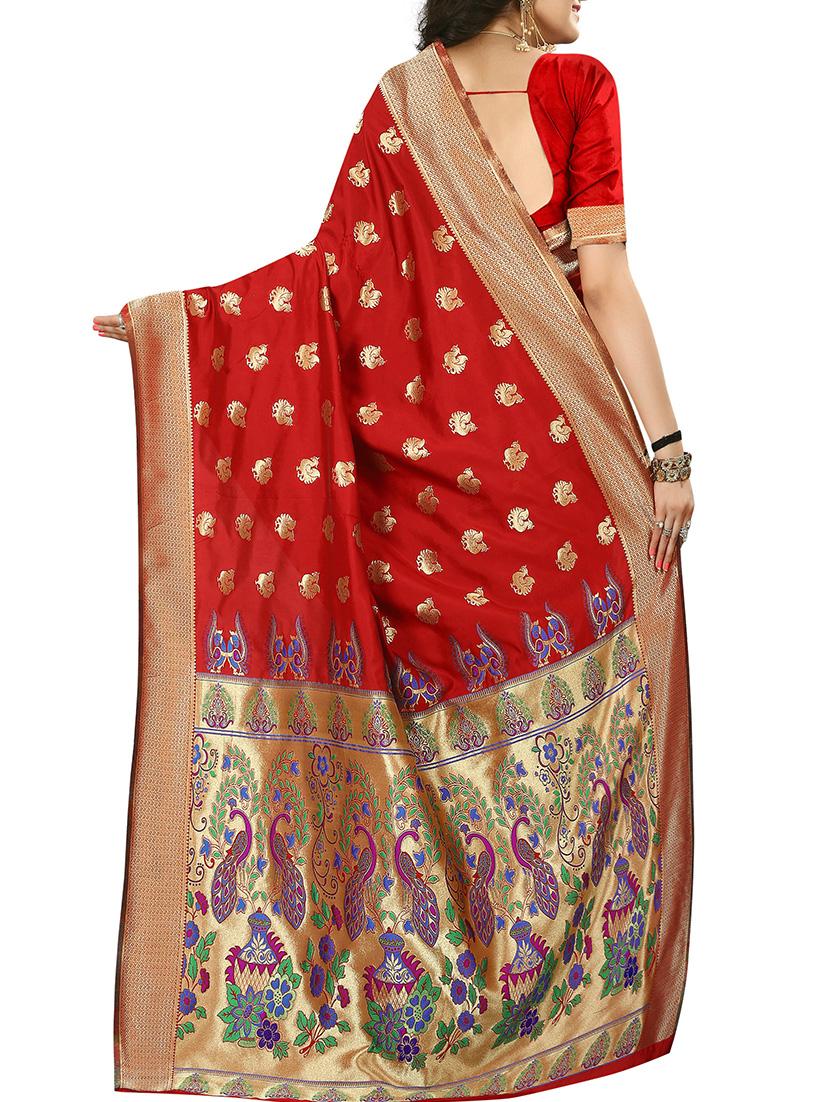 zari motif jacquard weave saree with blouse - 15849506 -  Standard Image - 1