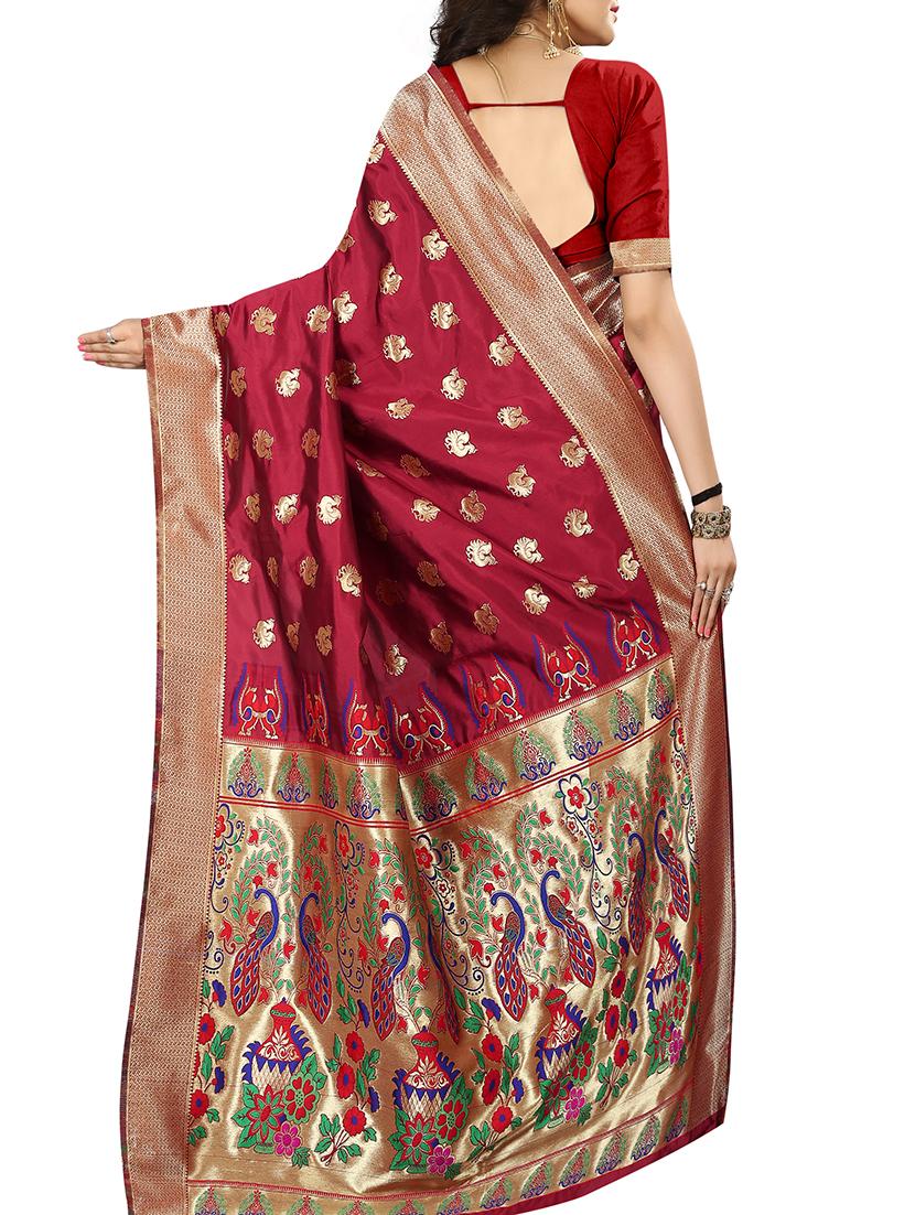 zari motif jacquard weave saree with blouse - 15849507 - Standard Image - 1
