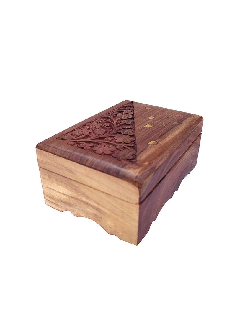 desi karigar wooden hand carved jewellery box ( brown, 6 x 4 x 2 inch ) - 15849542 - Standard Image - 1