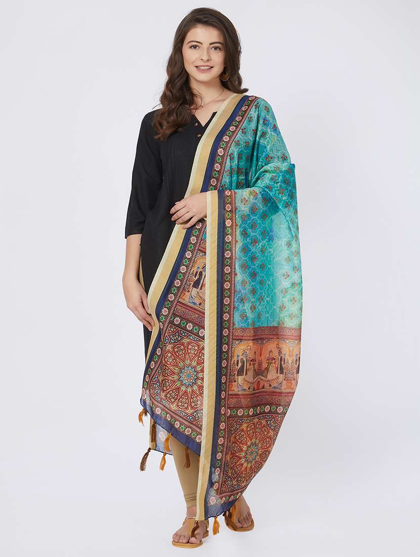 ethnic motif printed chanderi dupatta