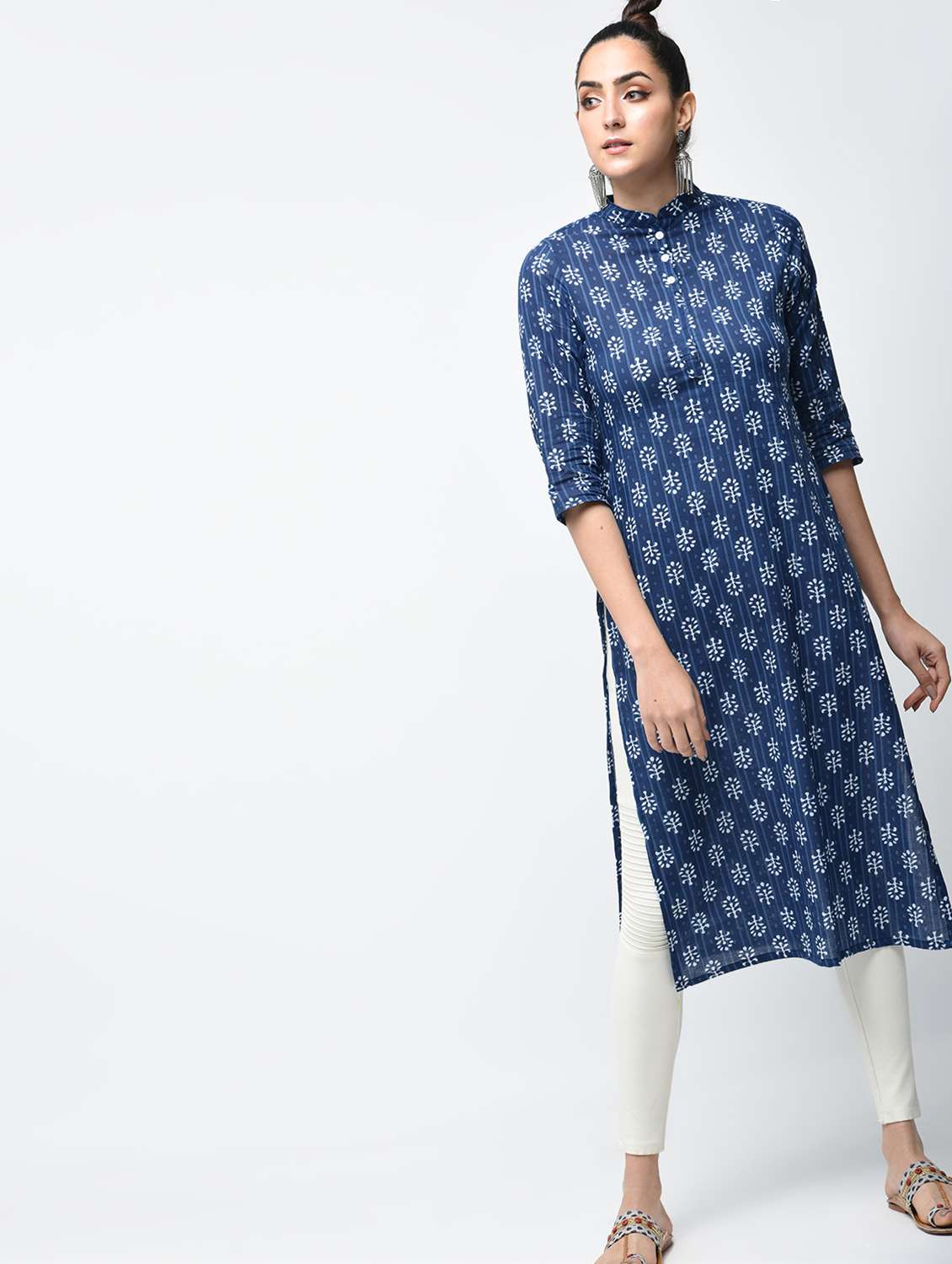 indigo printed straight  kurta