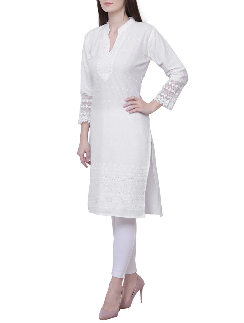 dobby solid straight kurta - 15850357 -  Standard Image - 1