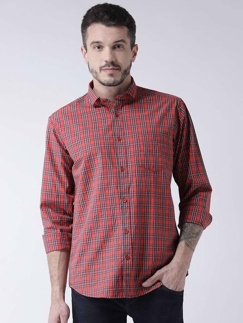 orange checkered casual shirt