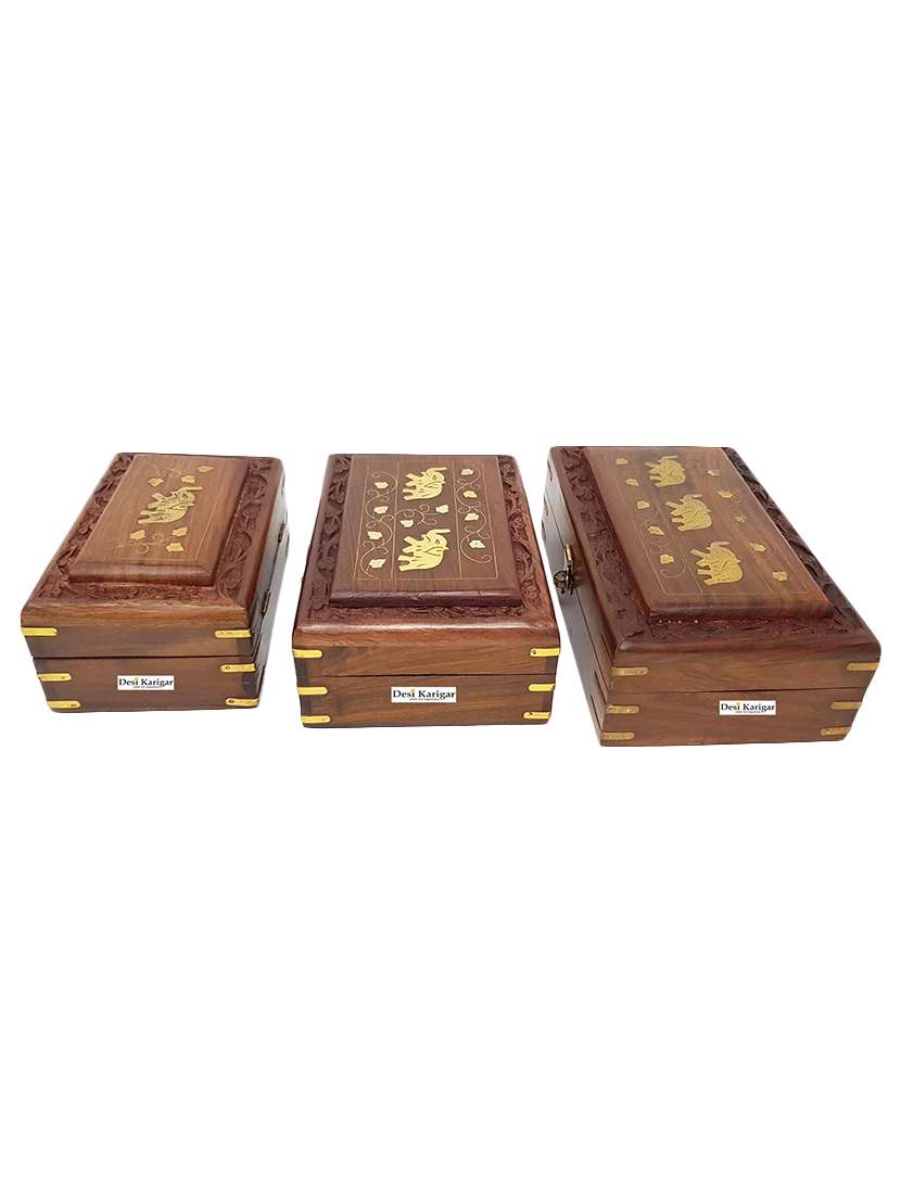 wooden handcrafted decorative jewellery storage box size(lxbxh-8x5x2.5) inch set of 3 - 15852019 -  Standard Image - 1