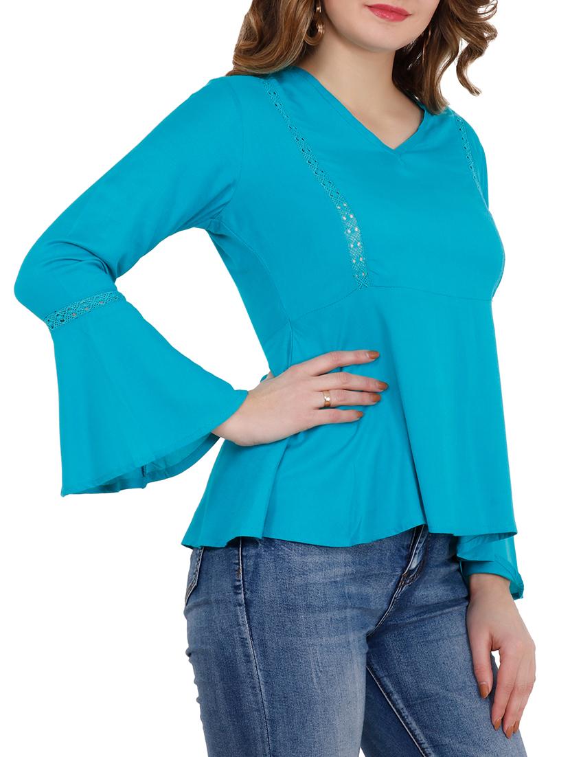 bell sleeved lace insert flared top - 15852020 -  Standard Image - 1