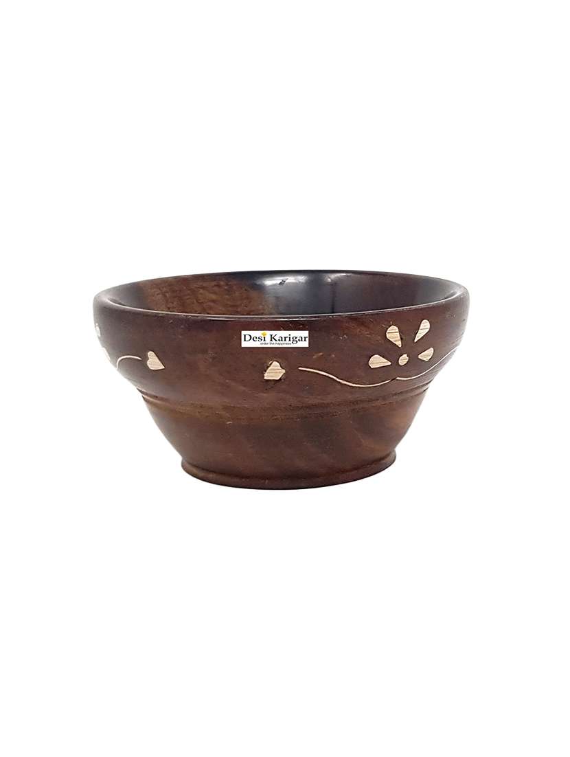 wooden handmade with brass work bowl