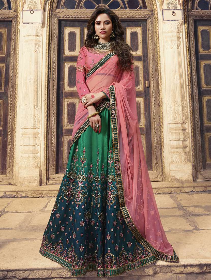 floral embroidered flared lehenga
