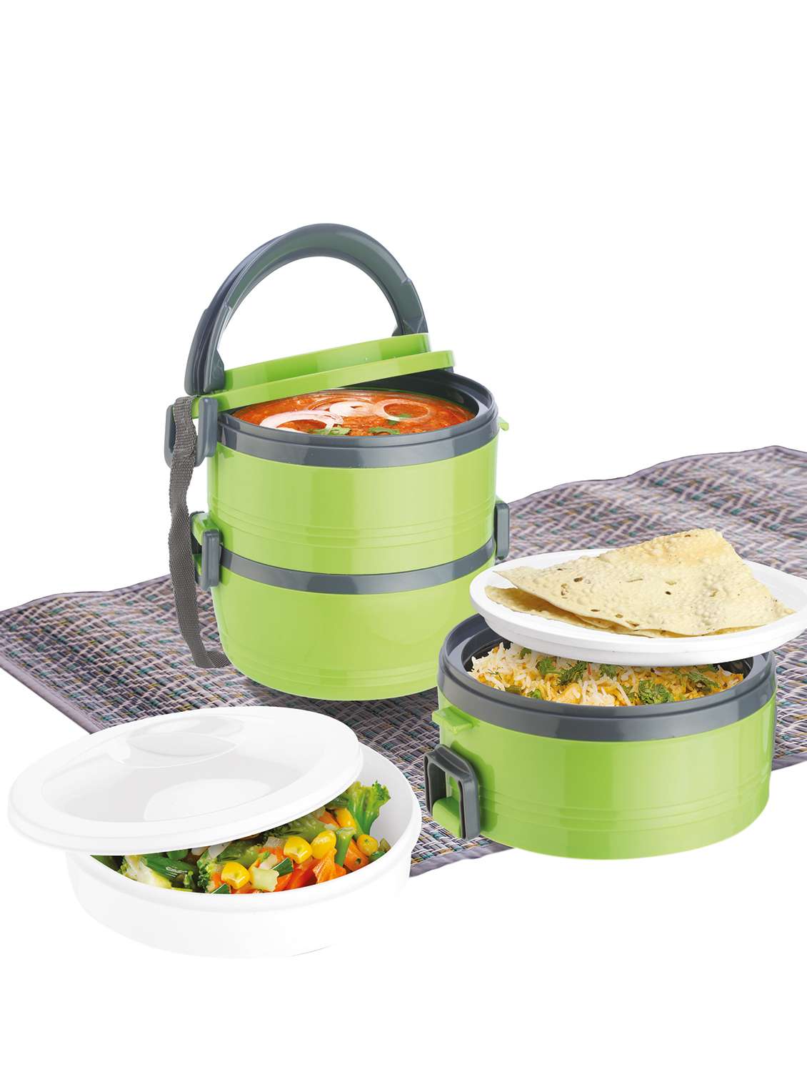 jayco home meal junior 3 containers hot lunch pack, green