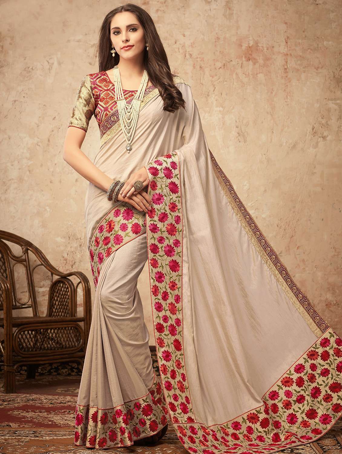 resham embroidered saree with blouse