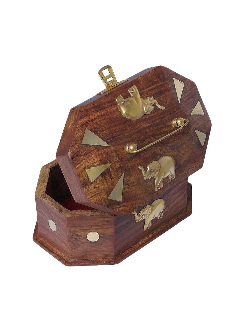 desi karigar wooden jewellery box with embossed brass elephant - 15854333 - Standard Image - 1
